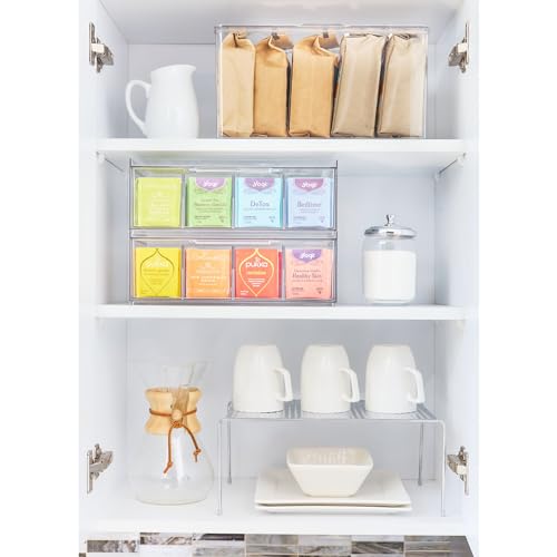 iDesign Crisp BPA-Free Plastic Stackable Tea Bag Organizer for Kitchen Cabinets and Countertops - 12.59" x 6.23" x 4.57", Clear with Gray Dividers
