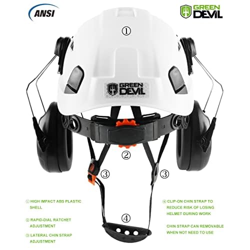 Safety Helmet Hard Hat with Visor and Ear Protection Adjustable Lightweight Vented ABS Work Helmet for Men and Women 6-Point Suspension ANSI Z89.1 Approved Ideal for Industrial & Construction