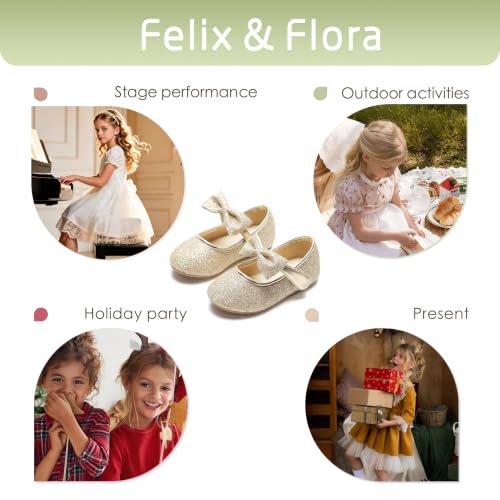 Felix & Flora Toddler Girl Dress Shoes 7 Toddler B810 Gold Flower Mary Jane Flats
