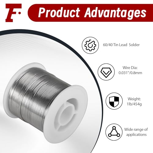 findmall 60/40 Tin Lead Rosin Core Solder Wire for Electrical Soldering 0.031"/0.8mm 1lb/454g