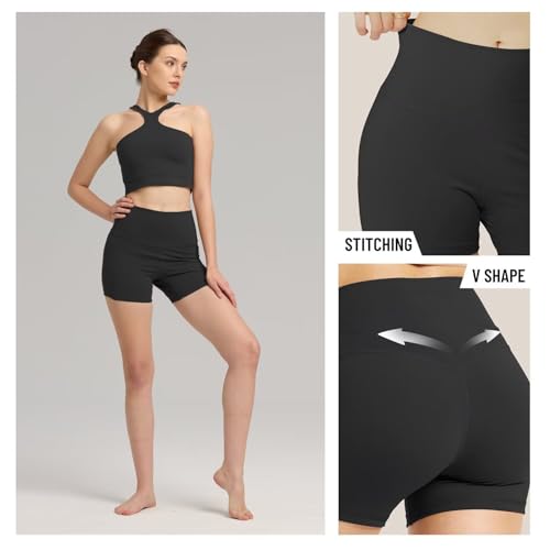 High Waisted Spandex Gym Biker Shorts - Black 6" / Medium
