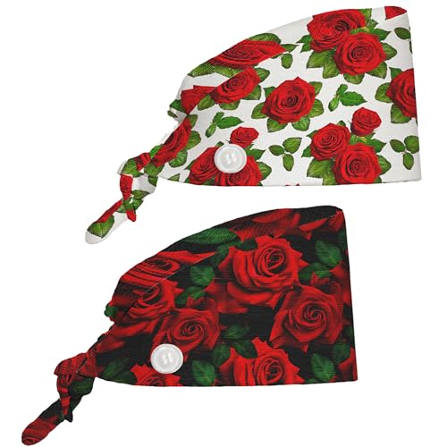 Adjustable Working Cap with Sweatband - Red Rose - 2 Pcs
