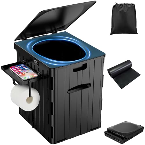 PAHTTO Black XL Portable Camping Toilet Foldable with Phone Shelf & Paper Holder