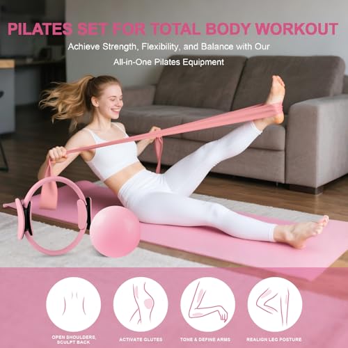 Complete Pilates Essentials Kit for Women - 12" Ring, Resistance Bands, Yoga Ball & Accessories