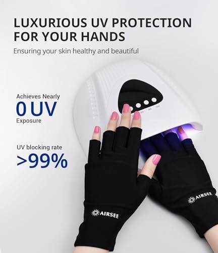 UV Protection Gloves for Gel Manicures - UPF 50+ Breathable Hand Cover - Black
