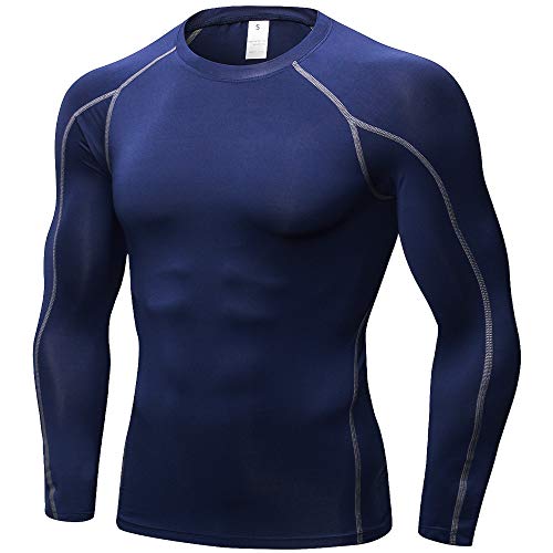 Men's Long Sleeve Compression Shirt - Quick Dry Base Layer - Small Navy