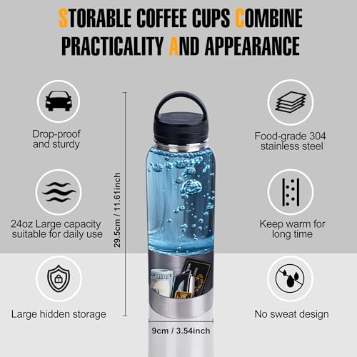 BarGifts 24oz Hidden Safe Water Bottle, Stainless Steel Secret Water Bottle with Hidden Compartment, Bottle Keeps Your Valuables Safe Like Money, Keys, and Jewelry- Silvery