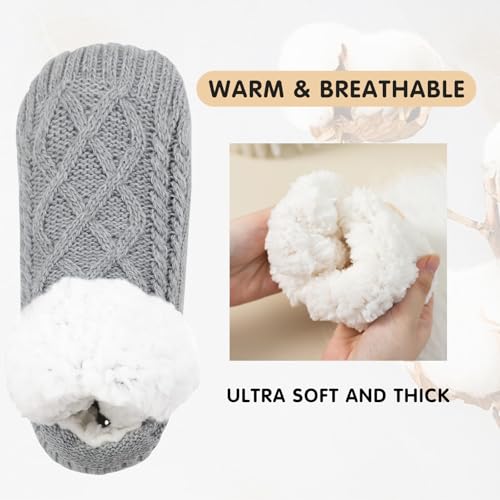 Unisex Fluffy Fuzzy Warm Slipper Socks Grey 8.5-10 Women / 7-8.5 Men Thick Fleece Indoor Non-Slip