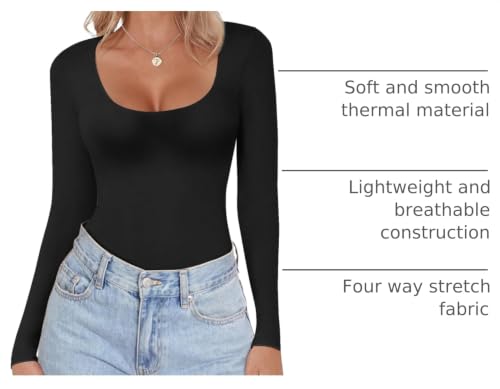 Long Sleeve Thermal Undershirt for Women - Scoop Neck - Medium Black