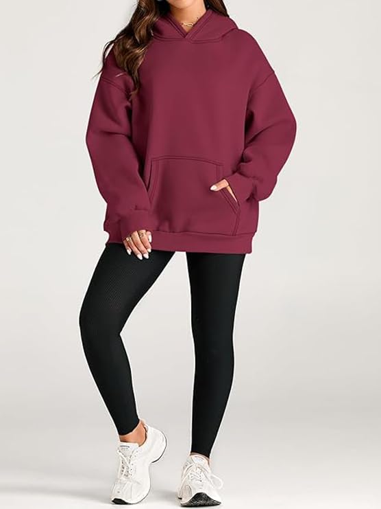Oversized Women's Fleece Hoodie Pullover - Small Red