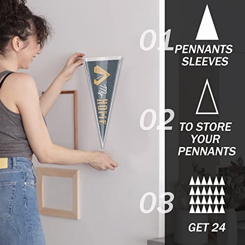 24 Pack Pennant Protective Sleeves for 12x30 Inch Flags, Clear Plastic Display Holders