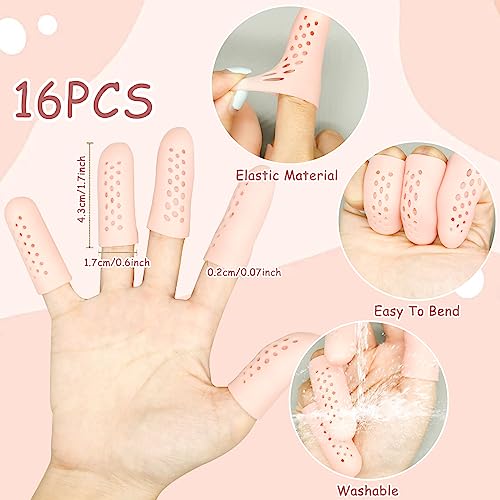 16Pcs Breathable Gel Finger Cots - Finger Protectors for Wounds - Pink