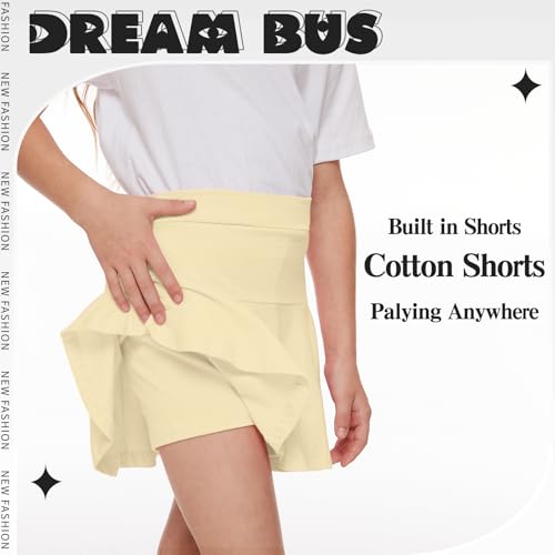 Pleated Skorts for Girls with Built-in Shorts - Cream, 7-8 Years