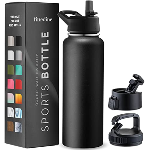FineDine 25 Oz Insulated Water Bottle with Straw - Inky Raven Black, Triple Wall, Leak-Proof, Durable, BPA-Free
