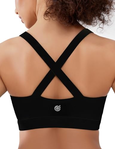 Cordaw High Support Cross-Back Pickleball Sports Bra Large Black