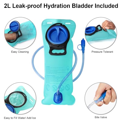 Hydration Backpack with 2L Bladder - Lightweight Hiking Pack - Black 10L