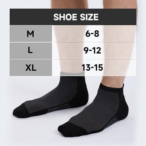 Men's Athletic Ankle Socks - Moisture Wicking, Anti-Odor, Large, Black - 8 Pack