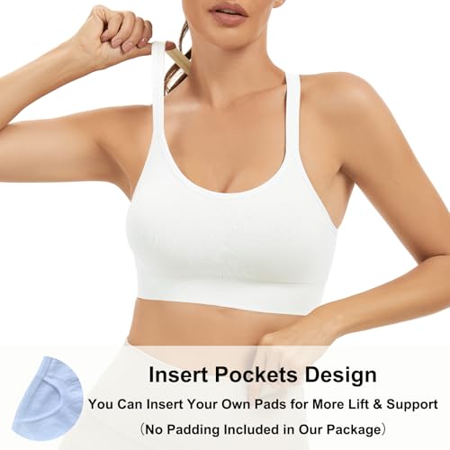 Comfyin Women's Racerback Sports Bra Small White Unpadded Workout Yoga Gym