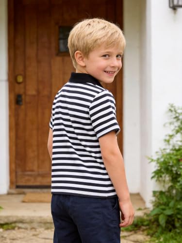 Boys Striped Polo T-Shirt - Short Sleeve, 5-6 Years, Black