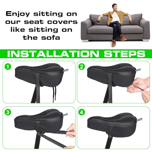 Gel Bike Seat Cushion Cover - Comfortable Padded Saddle - Black, Small