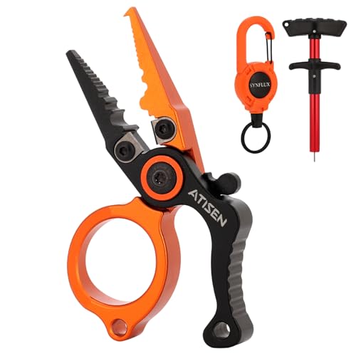 SYNFLUX Mini Fishing Pliers with Line Cutter 5‑in‑1 Saltwater Tool – Orange/Black