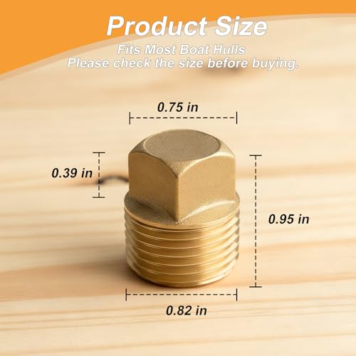 1/2 Inch NPT Solid Brass Boat Drain Plugs - 2 Pack
