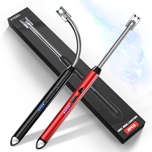 KTEBO 2 Pack Windproof Plasma Arc Electric Candle Lighters - Black & Red Rechargeable USB Flexible Gooseneck