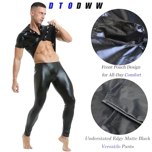 DTODWW Men's Faux Leather Activewear Leggings Slim Fit Black XL