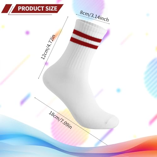 8 Pair Striped Athletic Crew Socks - One Size, Blue/Red/Black/White Stripes