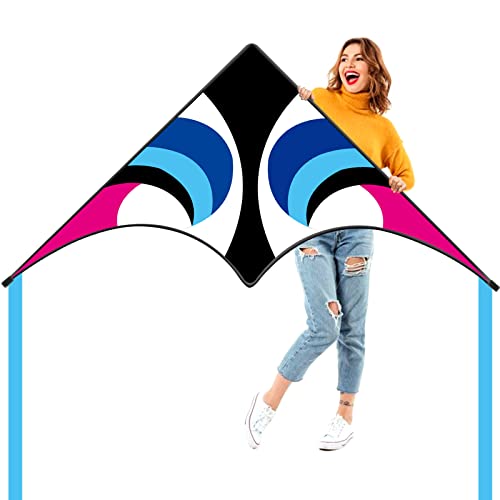 Large Triangle Beach Kite - Easy to Fly for Kids & Adults - Blue/Black