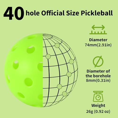Outdoor Pickleball Balls Set - 4 Pcs Green, 40 Holes