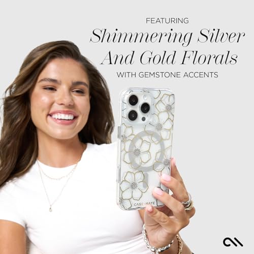 Case-Mate Floral Gems iPhone 16 Pro Max Case - Sparkling Rhinestones, 12ft Drop Protection, MagSafe Compatible