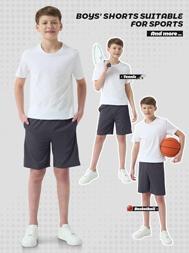 Boys Athletic Shorts - 5 Pack Dry-Fit with Pockets, X-Large - Black, Gray, Navy Blue