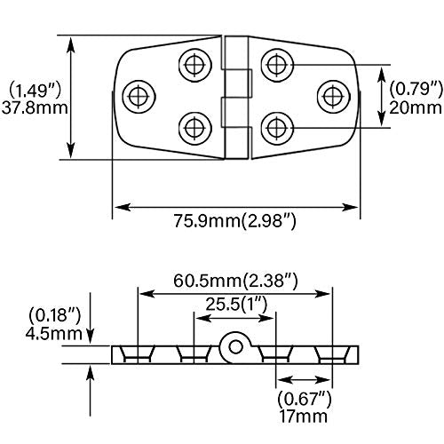 3" x 1.5" Stainless Steel Marine Hinges - Pack of 2