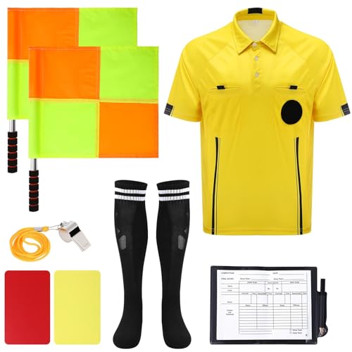 Soccer Referee Kit - Yellow Shirt, Whistle, Socks & Flags - Small