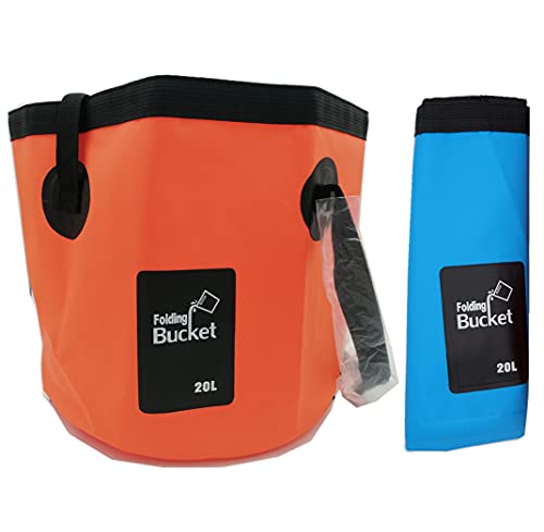 MIZORLIE 2-Pack Collapsible 5 Gallon Water Buckets Blue & Orange Camping Storage