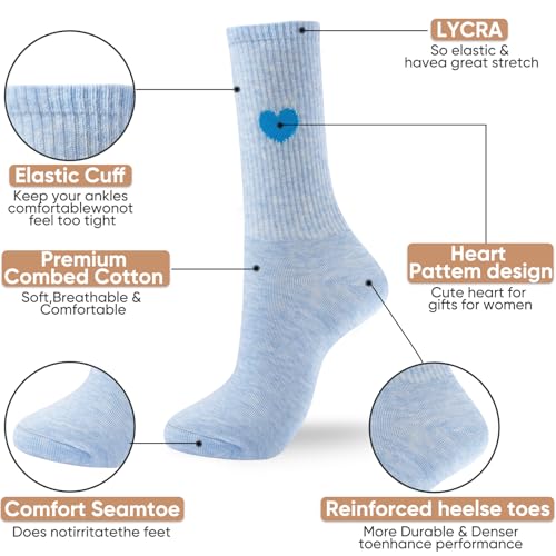 Cute Heart Print Cotton Crew Socks for Women - Fun Gift
