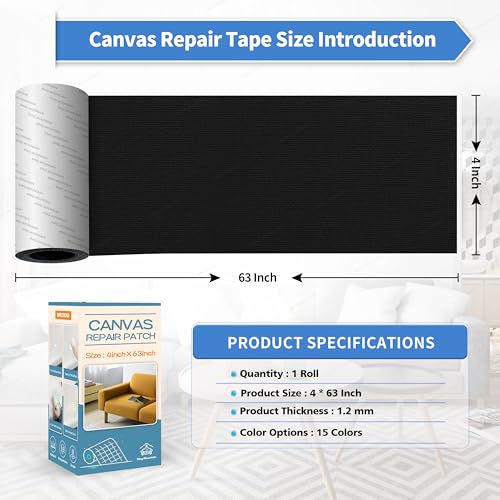 Waterproof Canvas Repair Tape - 4x63 Inches, Self-Adhesive Patch for Sofas, Tents, Awnings