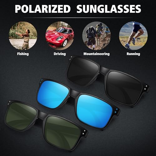 MEETSUN 3-Pack Polarized Sports Sunglasses for Men & Women - Black, Blue, Green Lenses, 56mm