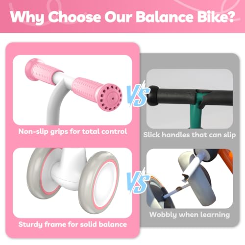 Pink Baby Balance Bike for Toddlers 1-2 Years Adjustable Seat Safety Features