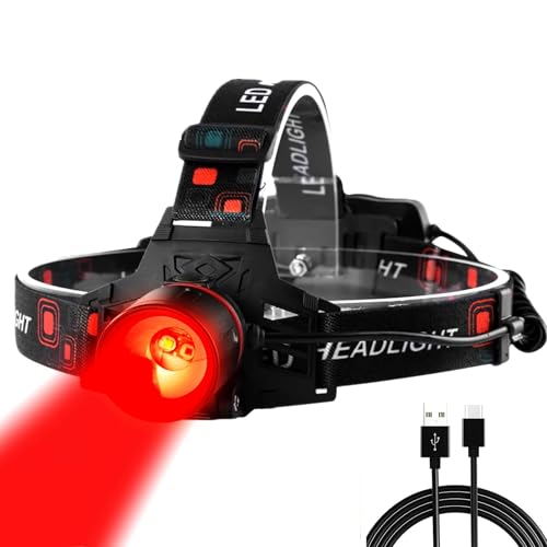 LUXNOVAQ Rechargeable Red LED Headlamp for Hunting - Adjustable, Waterproof