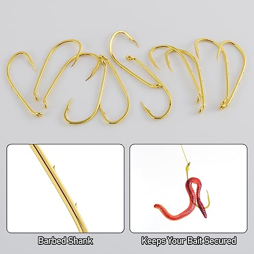 Dr.Fish 100 Pack Baitholder Fishing Hooks Size 4 Offset Gold for Freshwater & Saltwater