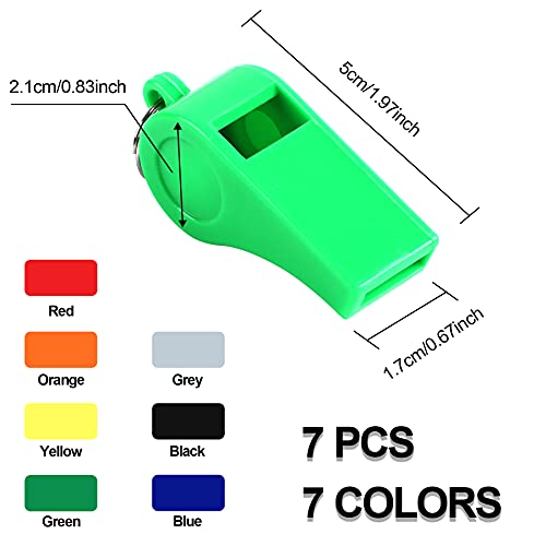7 Pack Colorful Whistles with Lanyards - Loud Coaches Whistles