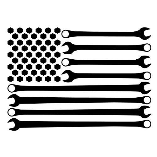 Mechanic American Flag Vinyl Decal Sticker - Black, 6-Inch
