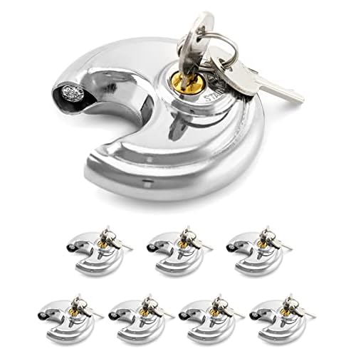 QWORK Keyed Alike Disc Padlock, 8 Pack Stainless Steel Discus Lock with 3/8-Inch Shackle, 2-3/4 in Wide, for Garages, Fence, Sheds and Storage Unit