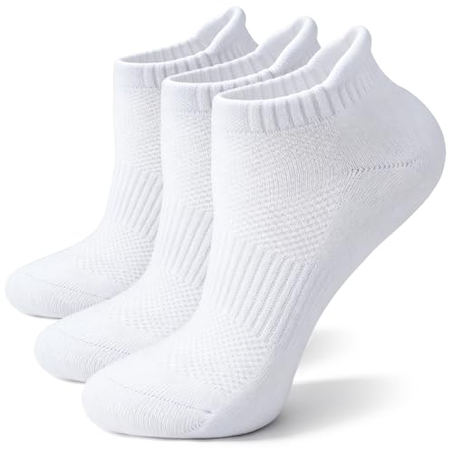 Cushioned Ankle Socks for Women - Full-Sole Cushioning Pads, 3 Pack - White