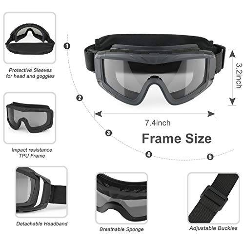 Tactical Airsoft Goggles - Anti Fog Military Eyewear with 3 Lenses - Black