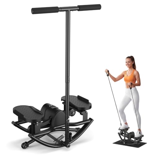 Lateral Rock Stepper Exercise Machine with Resistance Bands - Black