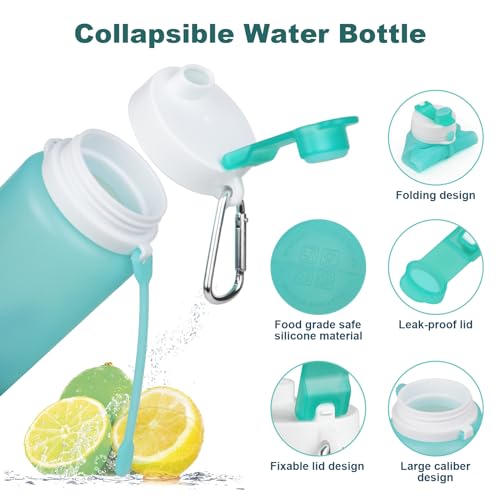 PLTCAT 19oz Collapsible Silicone Water Bottle - Green & Blue, Leak-Proof & Travel-Friendly