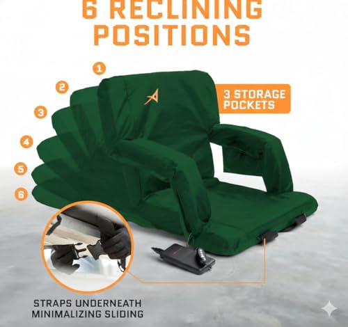 Heated Stadium Seat with Back Support - USB Battery Included - Hunter Green
